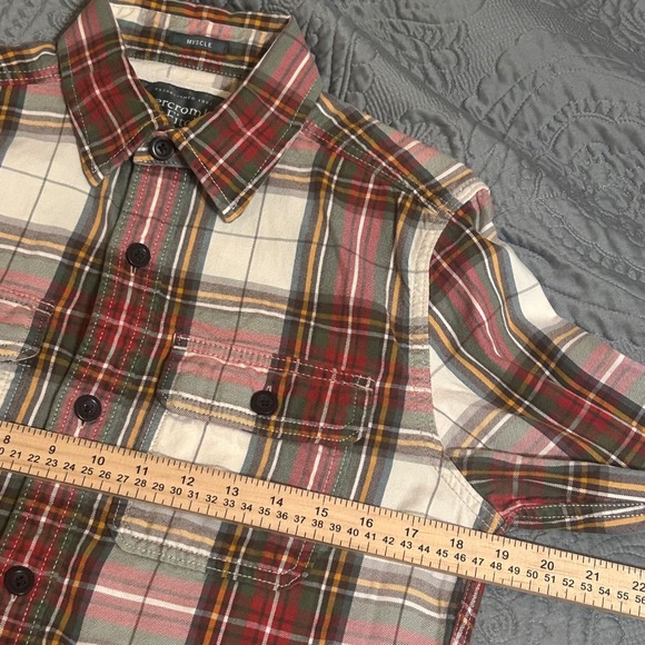 Abercrombie & Fitch Mens Small Muscle Fit Plaid Button Down Shirt Long Sleeve - Picture 8 of 11